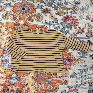 GAP Tan and Black Striped Boat Neck 3/4 Sleeve Top